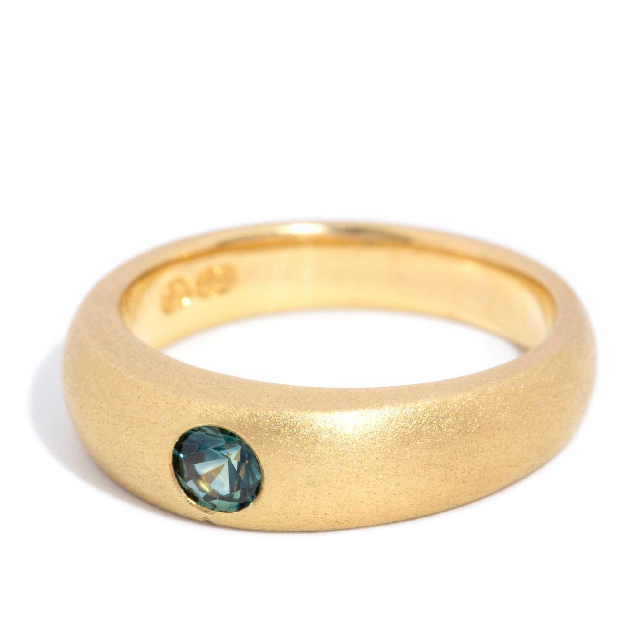 Contemporary Teal Sapphire Textured Ring 18 Carat Yellow Gold