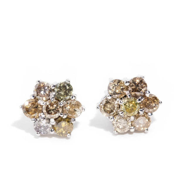 Belle 1990s 1.96 Carat Diamond Cluster Studs 9ct Gold