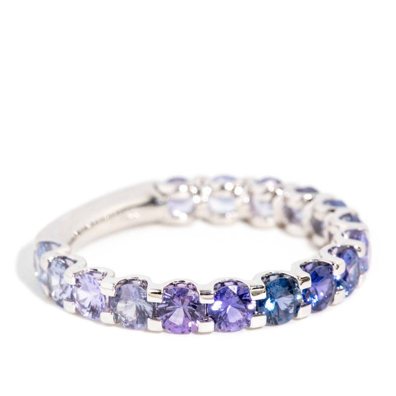 "Belle Blue 18ct white gold ombre ring with Ceylon sapphires, elegant and luxurious jewelry piece for sophisticated style."