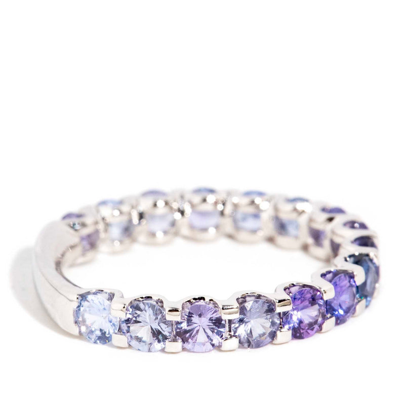 Elegant "Belle Blue" 18ct White Gold Ring featuring a stunning Ceylon Sapphire Ombre design. Perfect for luxury jewelry lovers.