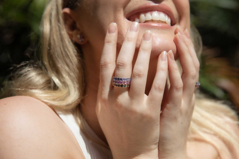 "Elegant 'Belle Blue' 18ct white gold ring with Ceylon sapphire ombre design, perfect for luxury jewelry lovers."