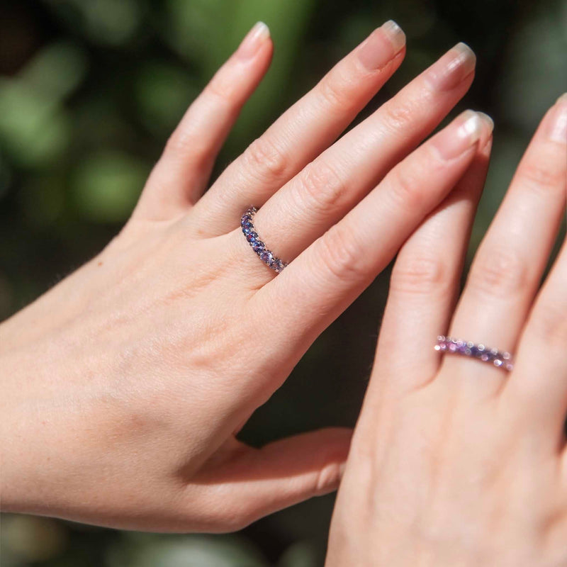 "Belle Blue 18ct White Gold Ceylon Sapphire Ombre Ring: Elegant, handcrafted jewelry with stunning blue sapphire gradient."