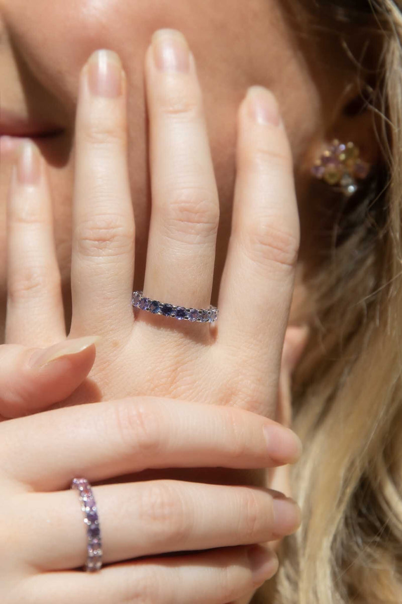 "Belle Blue 18ct White Gold Ceylon Sapphire Ombre Ring, elegant jewelry piece with gradient sapphires; perfect for luxury style."