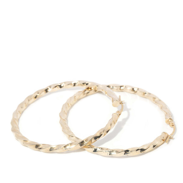 Vintage Circa 1980s Twisted Hoop Earrings 9 Carat Gold