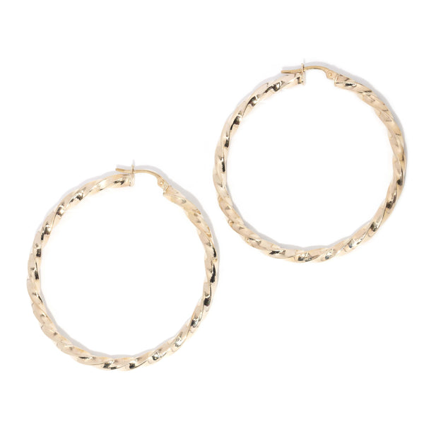 Vintage Circa 1980s Twisted Hoop Earrings 9 Carat Gold