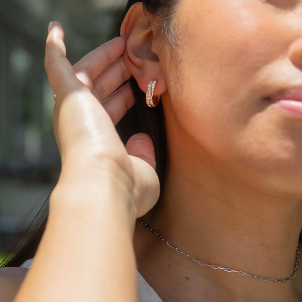 Beverley 1990s Diamond Crossover Earrings 18ct Three Tone Gold Earrings Imperial Jewellery 