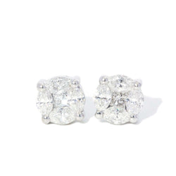 Contemporary Diamond Cluster Studs 18 Carat White Gold