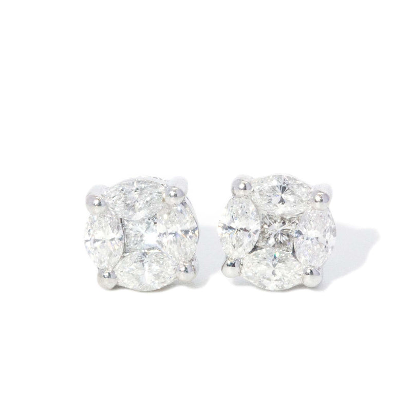 Contemporary Diamond Cluster Studs 18 Carat White Gold