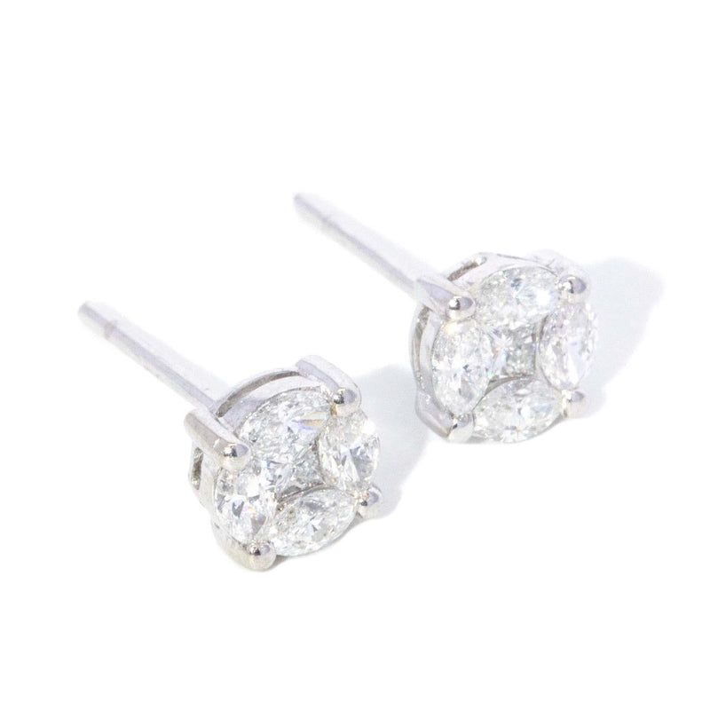 Contemporary Diamond Cluster Studs 18 Carat White Gold
