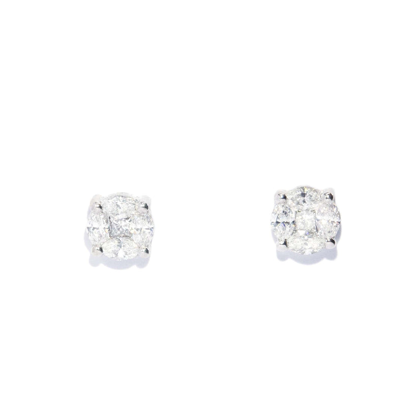 Contemporary Diamond Cluster Studs 18 Carat White Gold