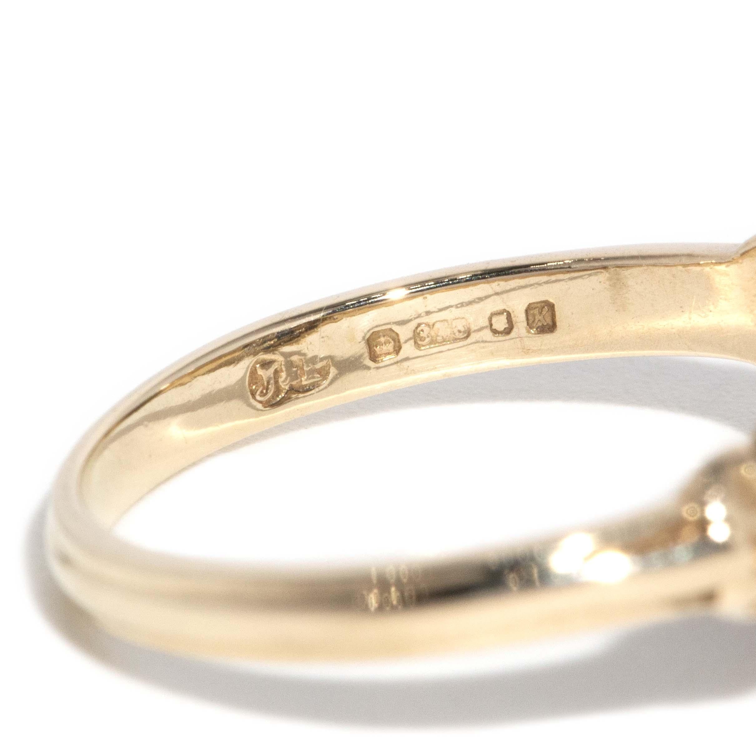 Vintage 1984 Sapphire & Pearl Ring 9 Carat Yellow Gold (OB)