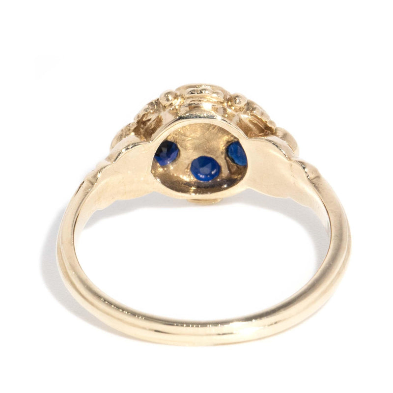 Vintage 1984 Sapphire & Pearl Ring 9 Carat Yellow Gold (OB)