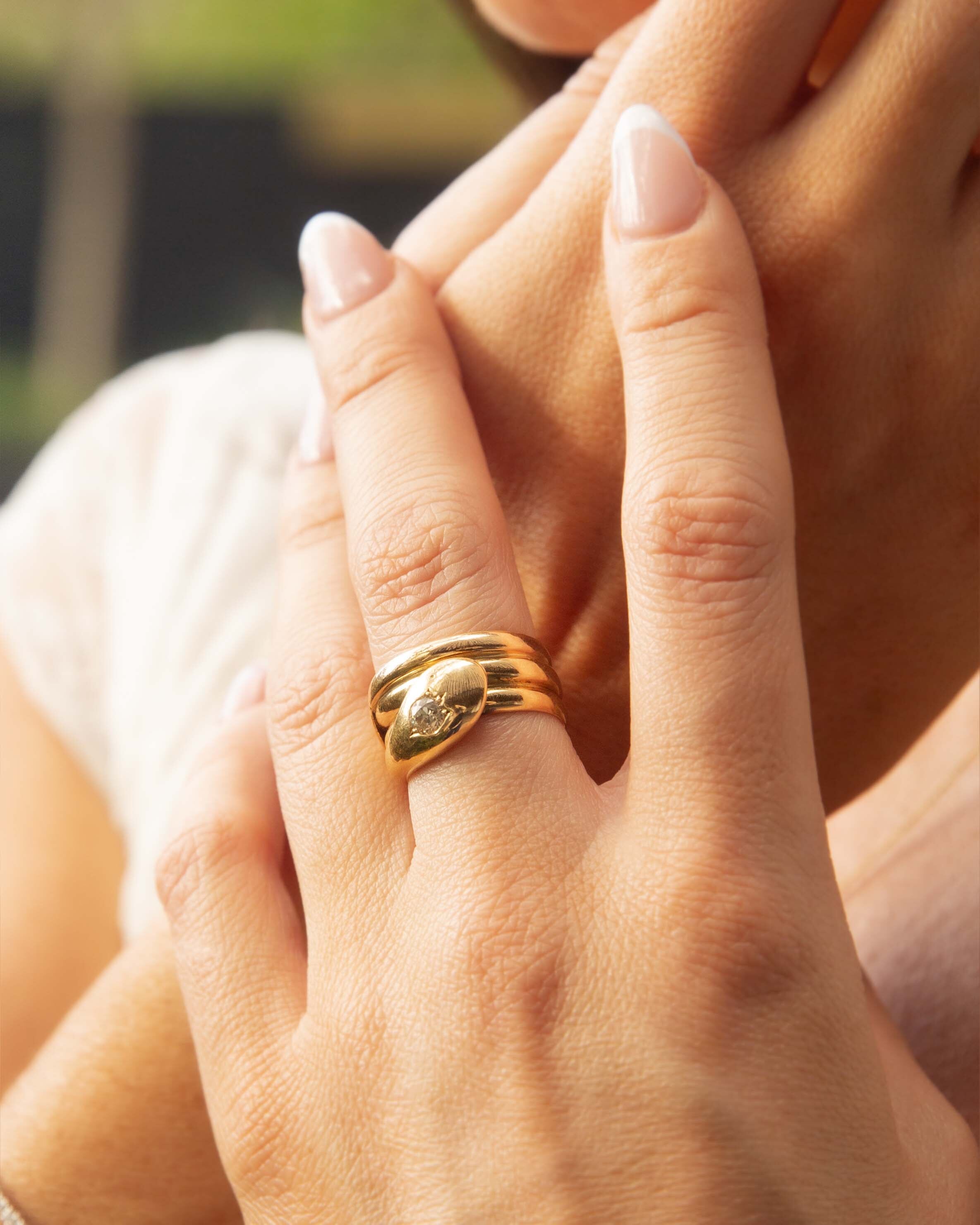 Blaise Edwardian Diamond Coiled Snake Ring 18ct Gold Rings Imperial Jewellery 