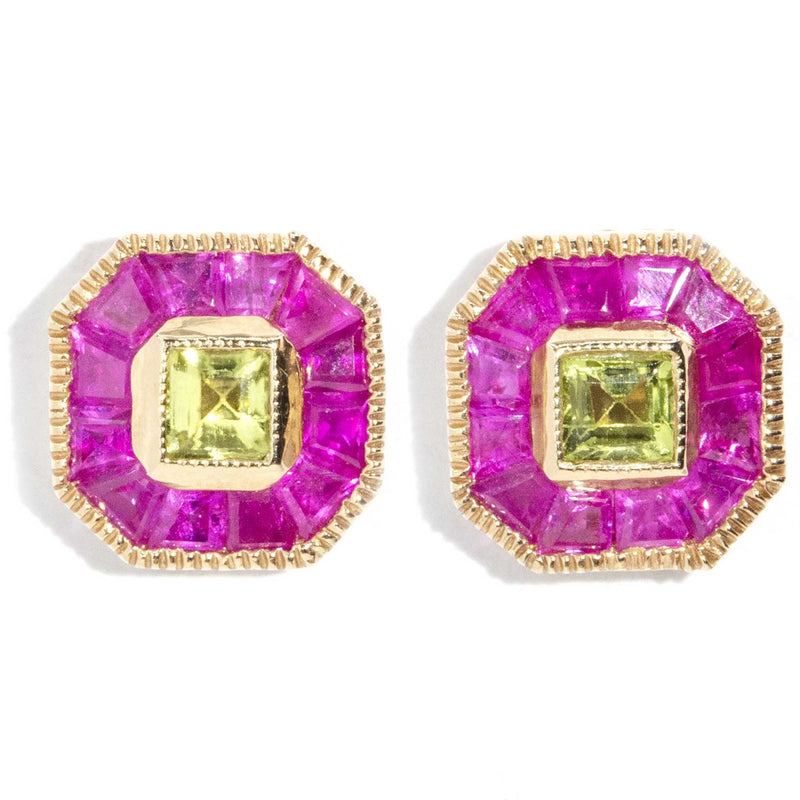 Blanche Ruby & Peridot 9ct Gold Earrings Earrings Imperial Jewellery 