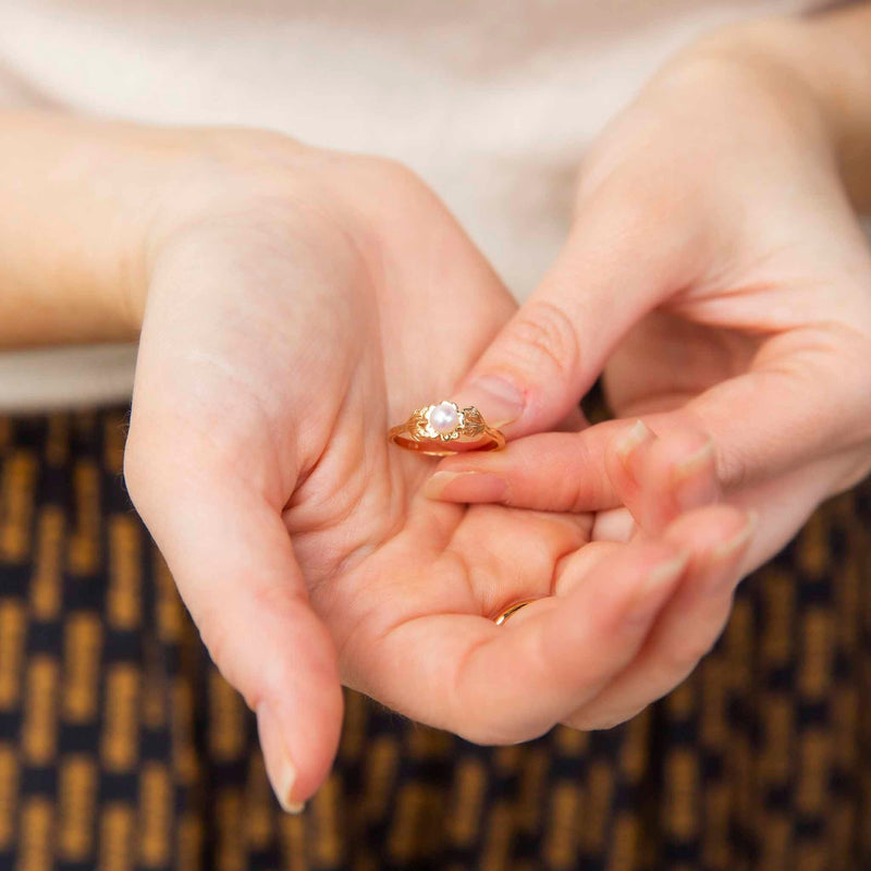 Blythe 1960s Cultured Pearl Ring 14ct Gold Rings Imperial Jewellery 