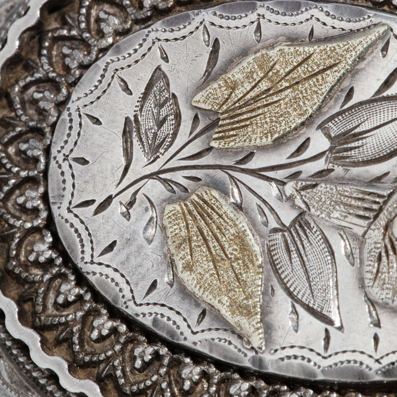 Antique Victorian Era Sterling Silver Book Chain & Floral Keepsake Locket