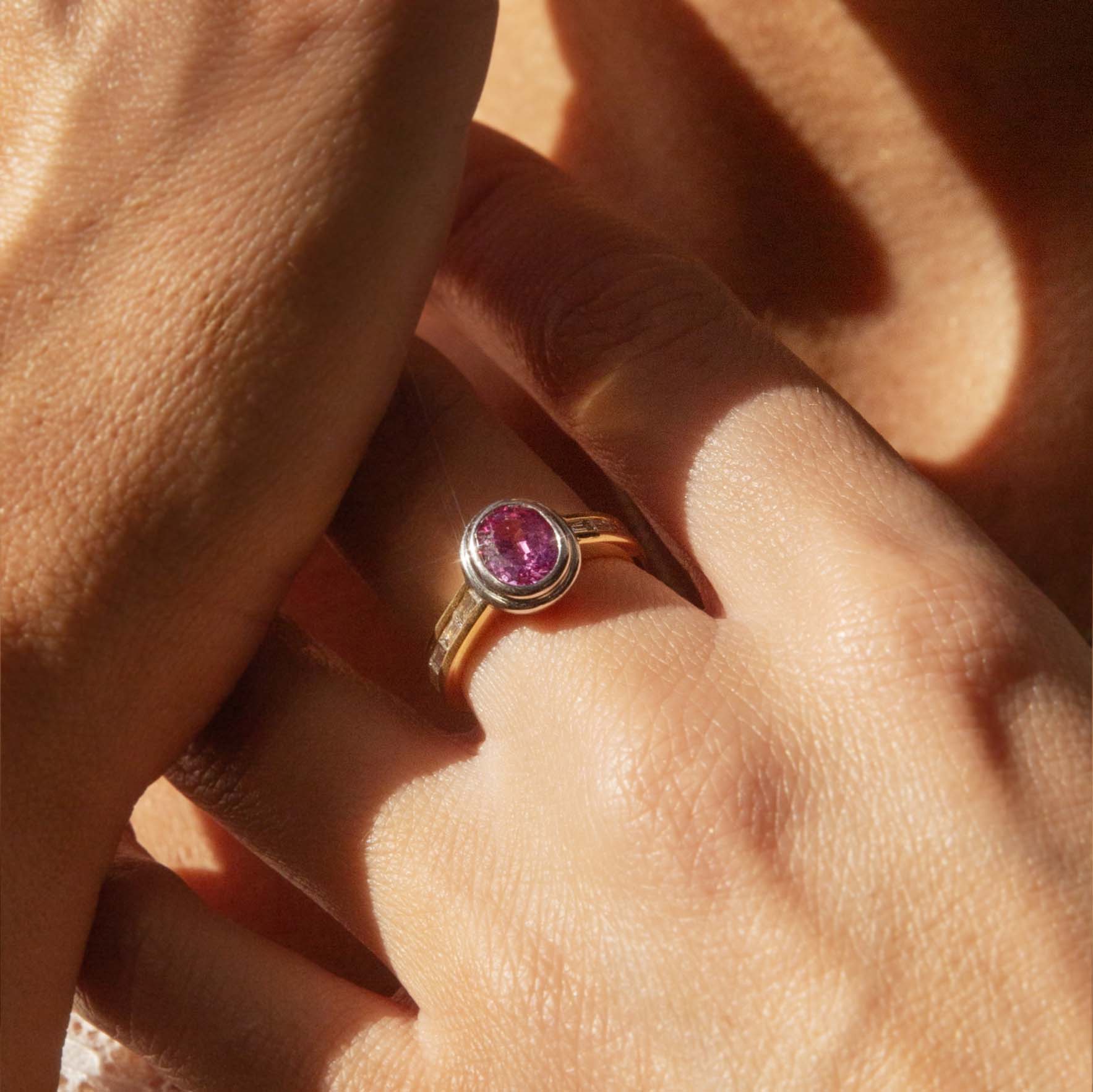 Bonnie Pink Sapphire & Diamond Ring 18ct Gold Rings Imperial Jewellery 