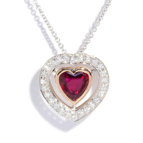 Bonnie Heart Ruby & Diamond Pendant & Chain 18K Two Tone Gold