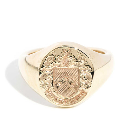 Bradley Oval Coat of Arms Signet Ring 9K Yellow Gold