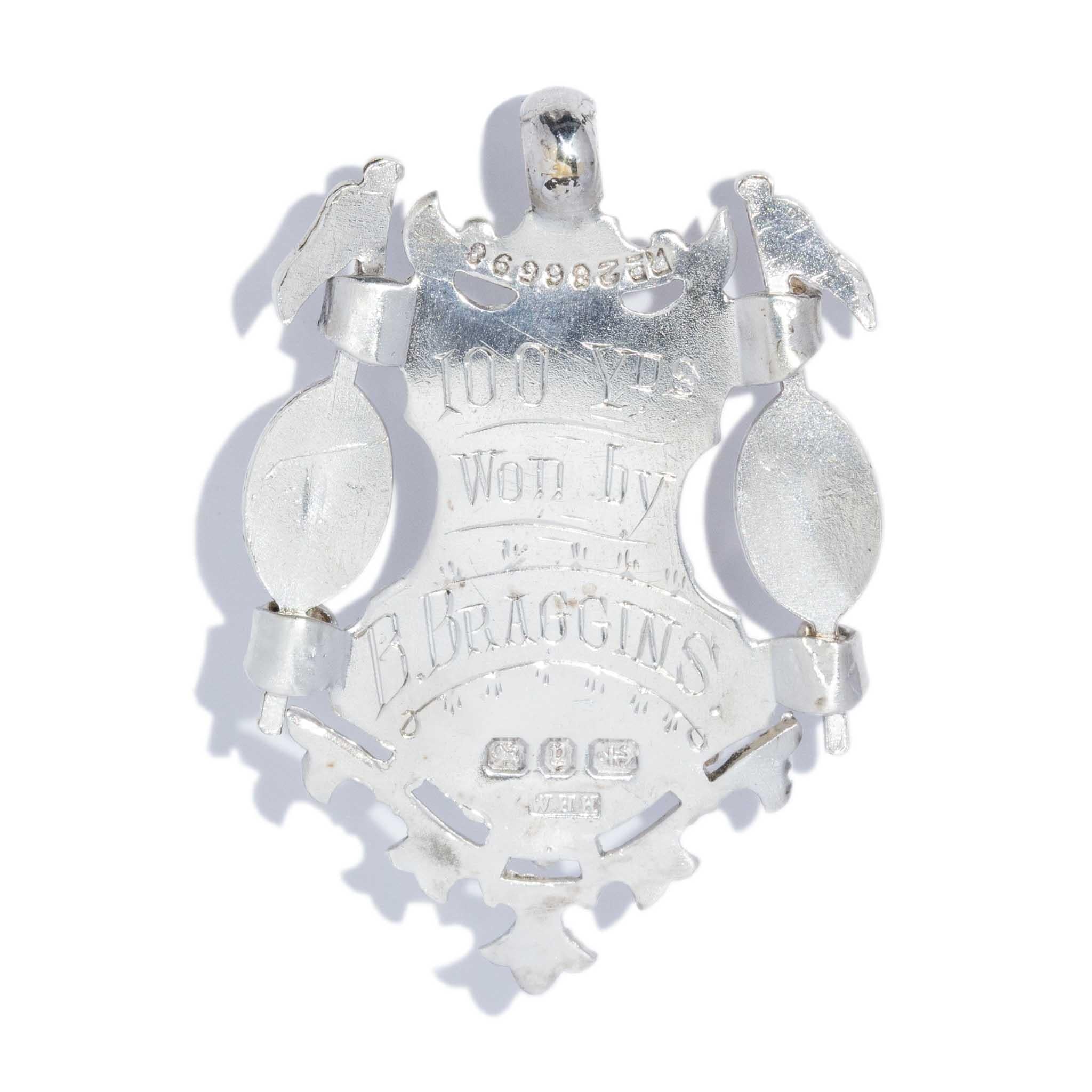 Antique Victorian Ear 1898 Coat of Arms Award Pendant Sterling Silver