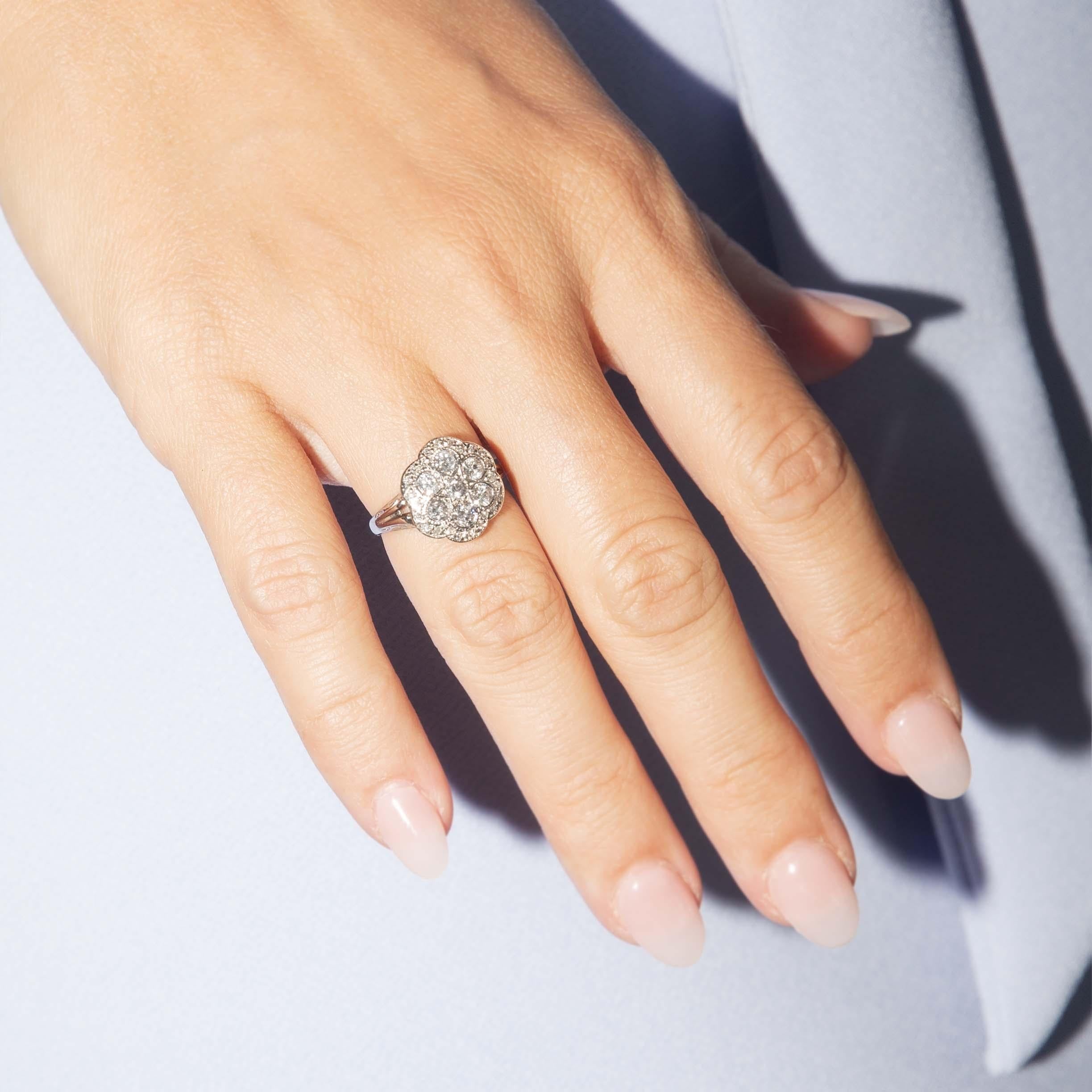 Vintage Circa 1970s Diamond Cluster Ring 18 Carat Gold