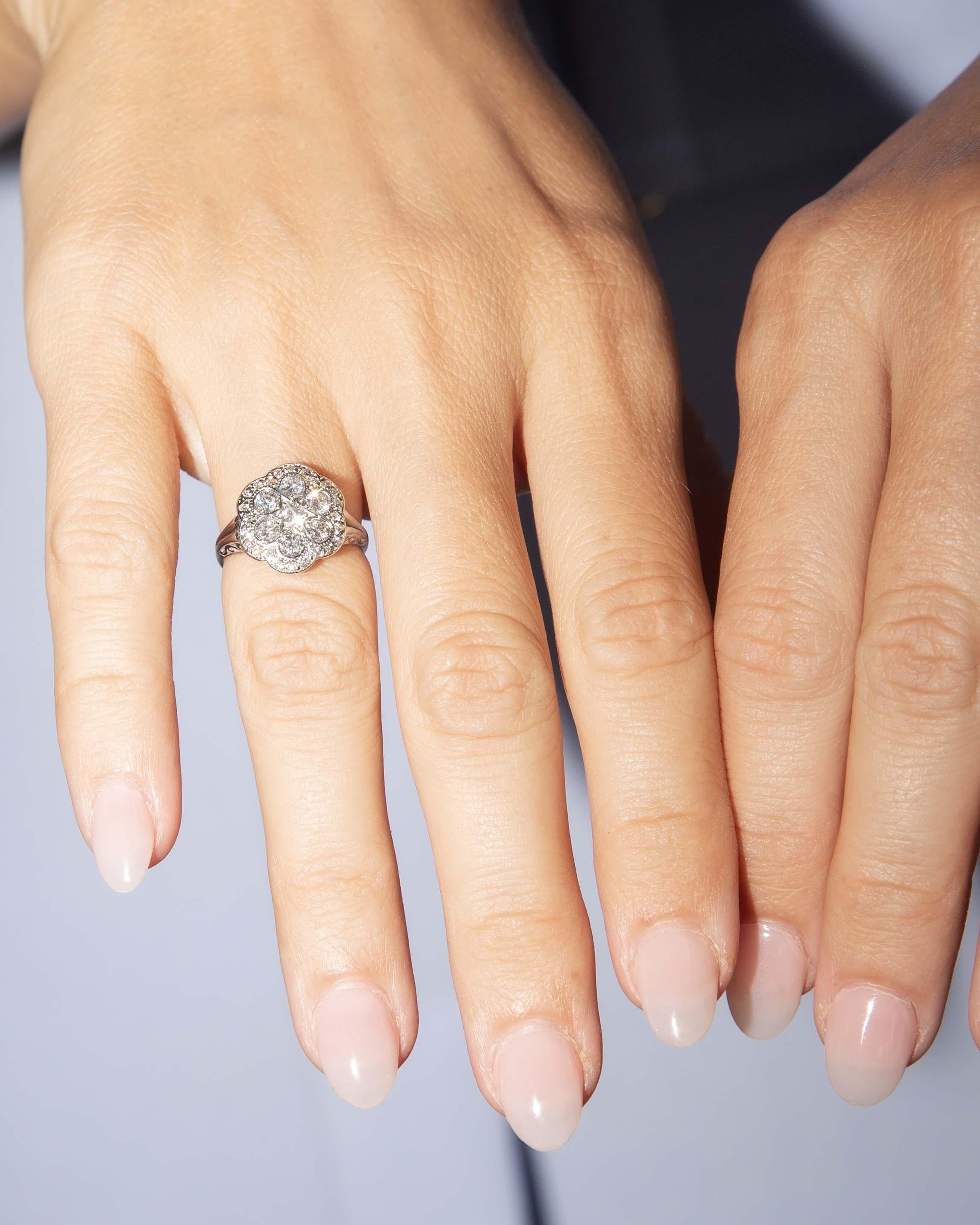 Vintage Circa 1970s Diamond Cluster Ring 18 Carat Gold