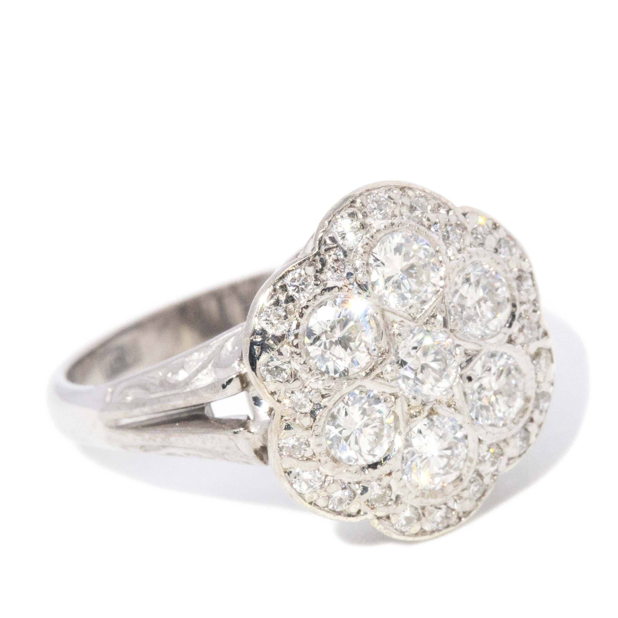 Vintage Circa 1970s Diamond Cluster Ring 18 Carat Gold