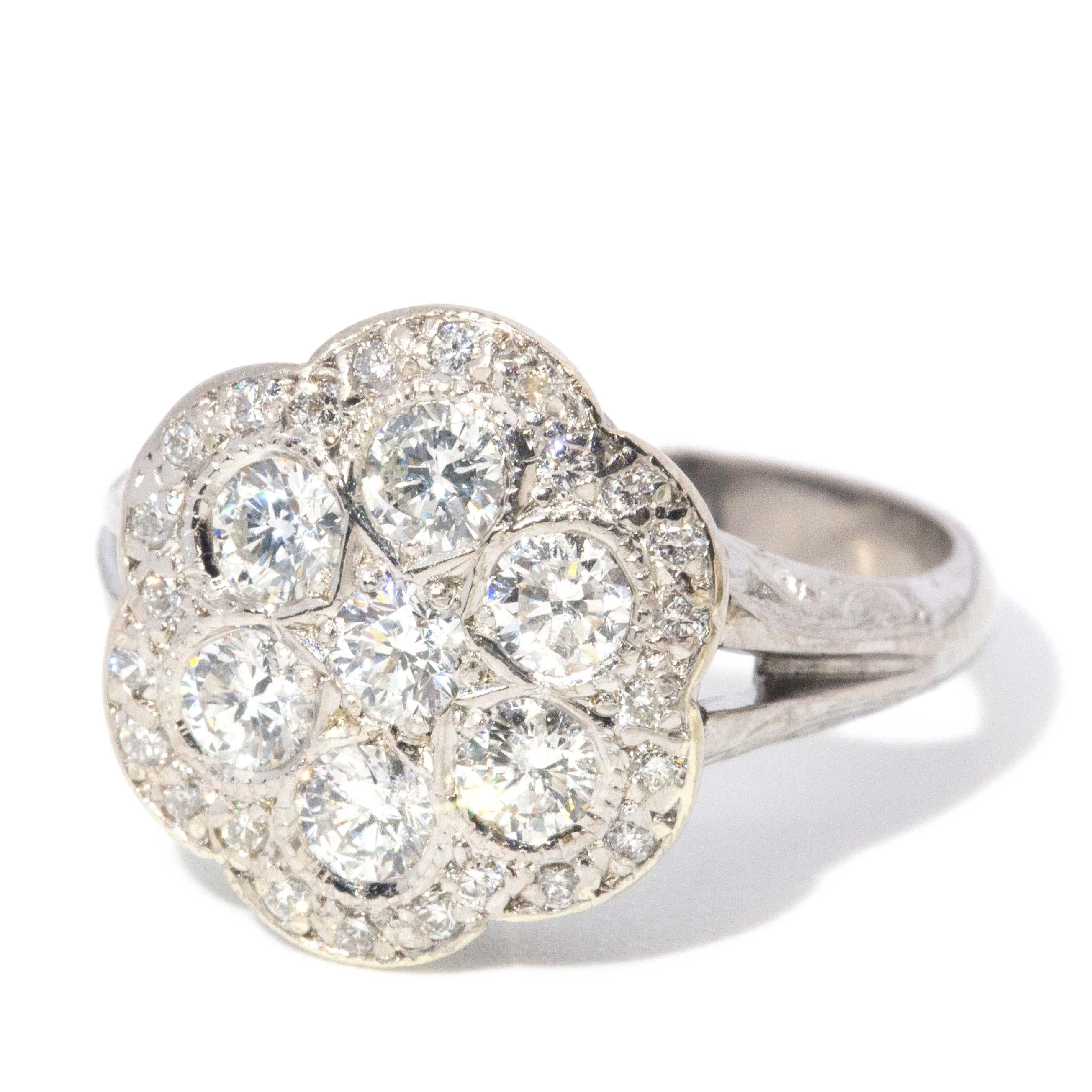 Vintage Circa 1970s Diamond Cluster Ring 18 Carat Gold