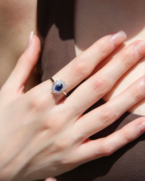 Bree Sapphire & Diamond Cluster Ring 18ct White Gold Rings Imperial Jewellery 