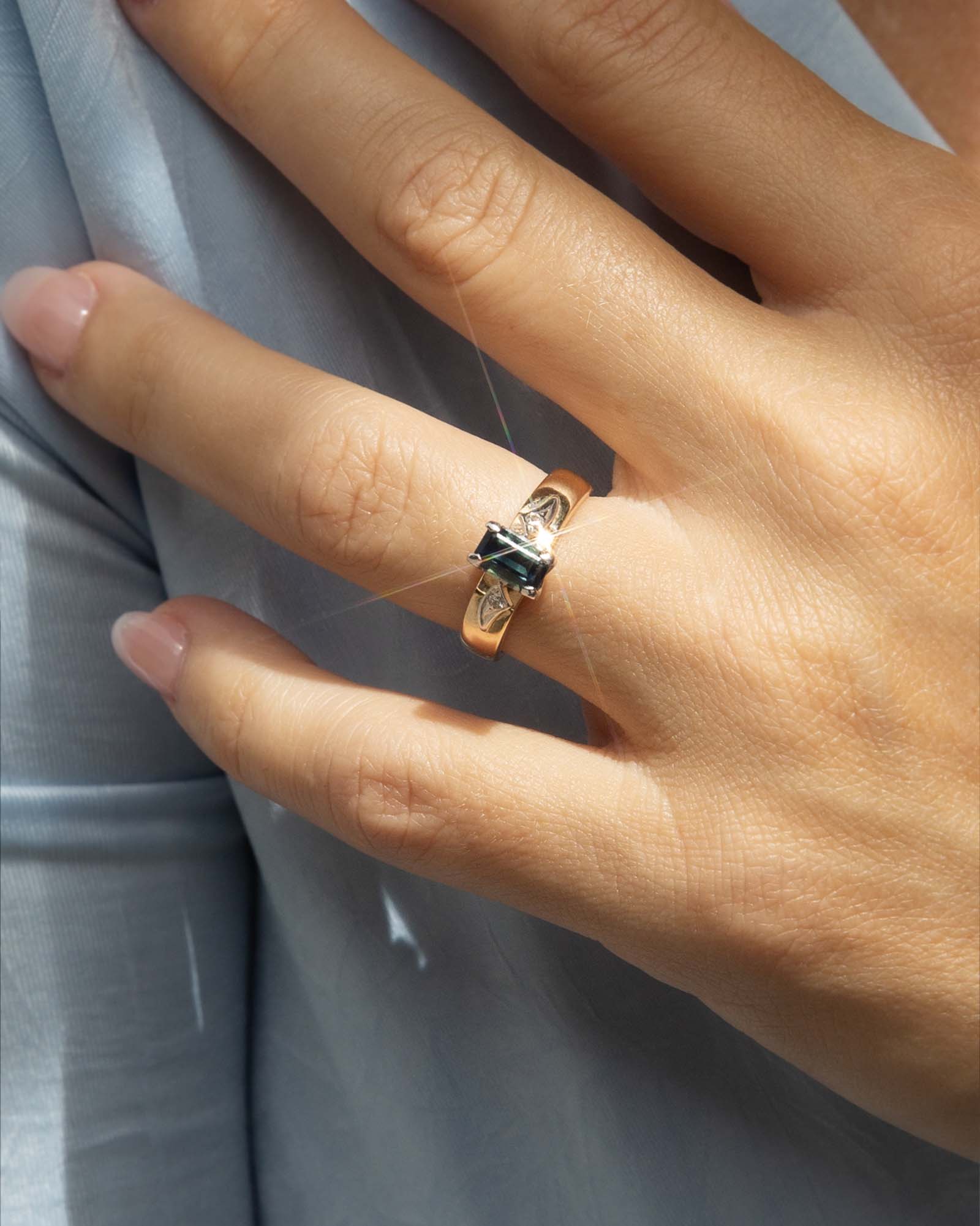 Bridie 1970s Parti Sapphire & Diamond Ring 9ct Gold & Platinum Rings Imperial Jewellery 