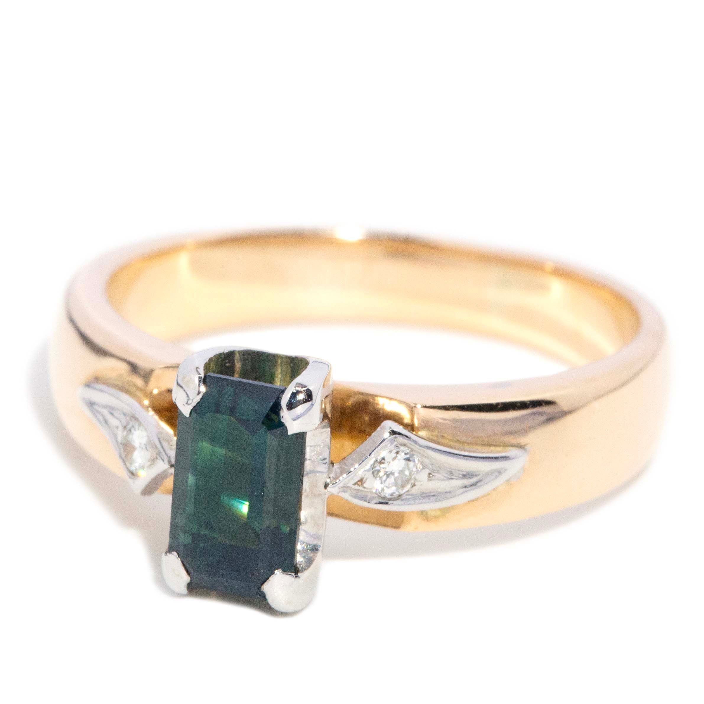 Bridie 1970s Parti Sapphire & Diamond Ring 9ct Gold & Platinum Rings Imperial Jewellery 