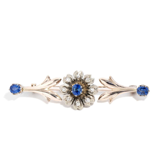Briella Sapphire & Diamond Floral Brooch 15K Two Tone Gold