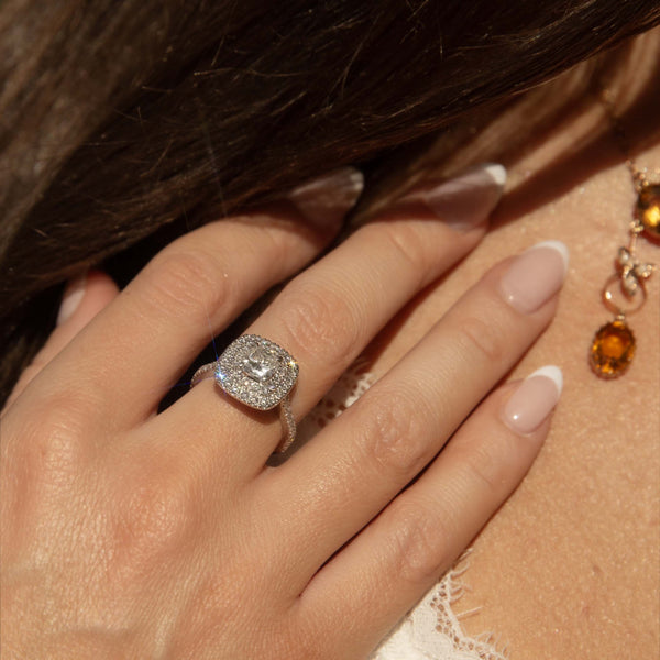 Brienne GIA Certified Cushion Cut Diamond Double Halo Ring 18ct White Gold Rings Imperial Jewellery 