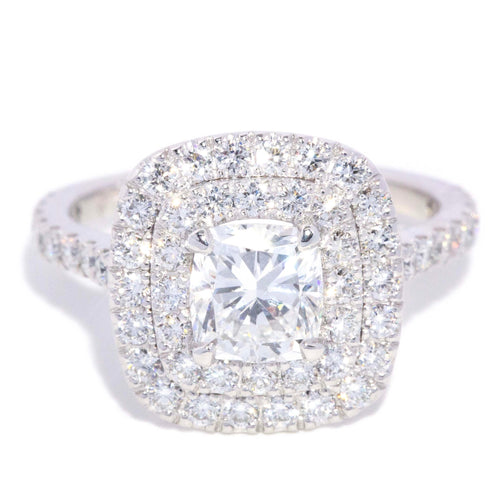 Brienne GIA Cushion Cut Diamond Halo Ring 18K White Gold