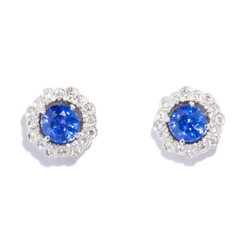 Brighid Ceylon Sapphire & Diamond Halo Studs 18K White Gold