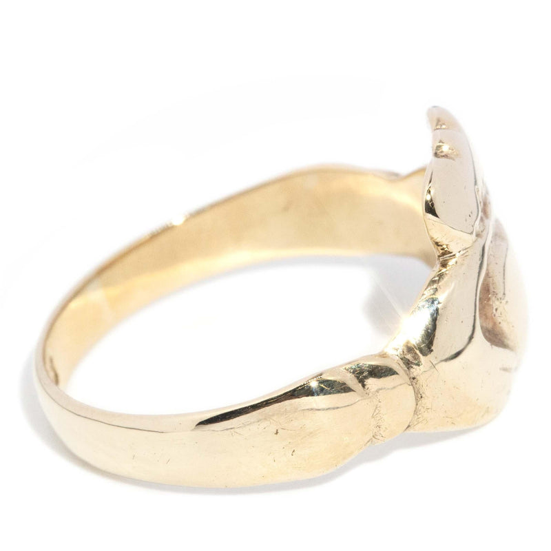 Vintage Circa 1970s Claddagh Ring 9 Carat Yellow Gold