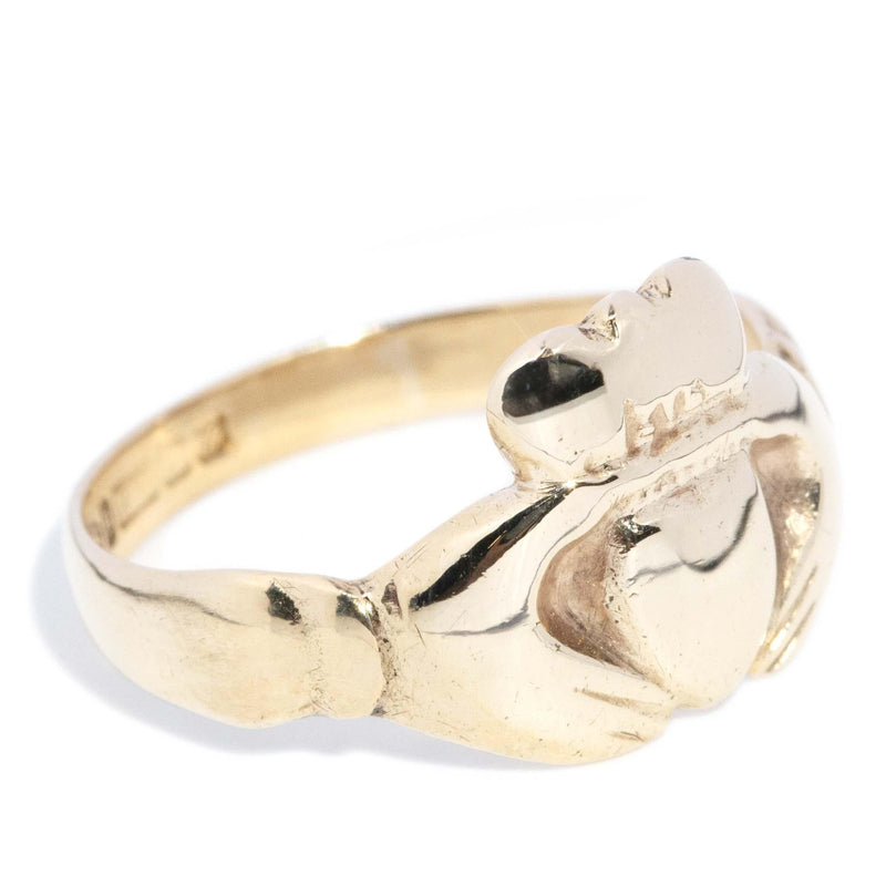 Vintage Circa 1970s Claddagh Ring 9 Carat Yellow Gold