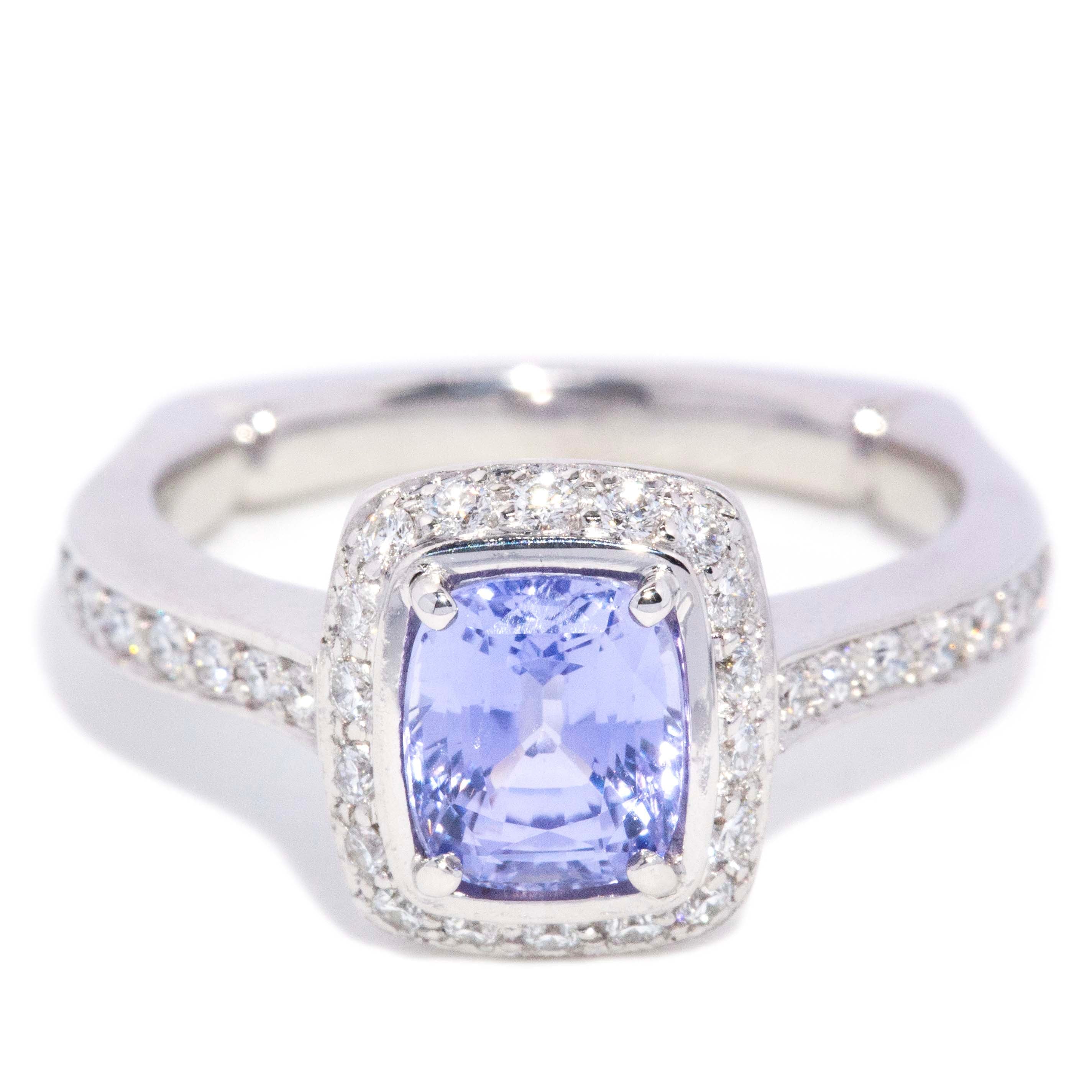 Briony Sapphire & Diamond Halo Ring 18ct White Gold Rings Imperial Jewellery 