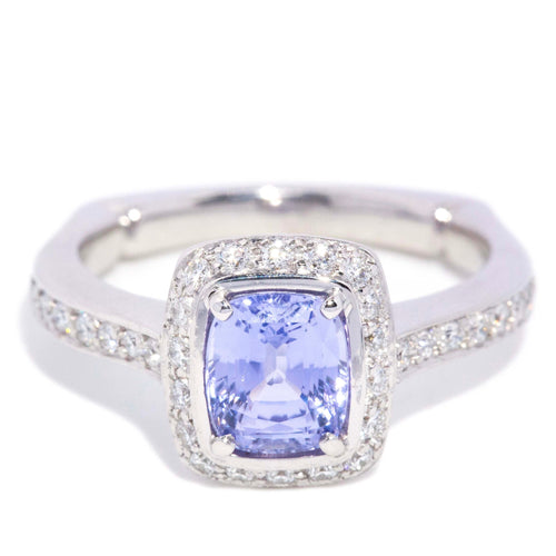 Briony Sapphire & Diamond Halo Ring 18K White Gold