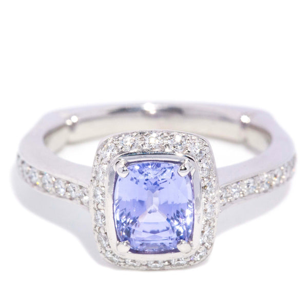 Briony Sapphire & Diamond Halo Ring 18ct White Gold Rings Imperial Jewellery 