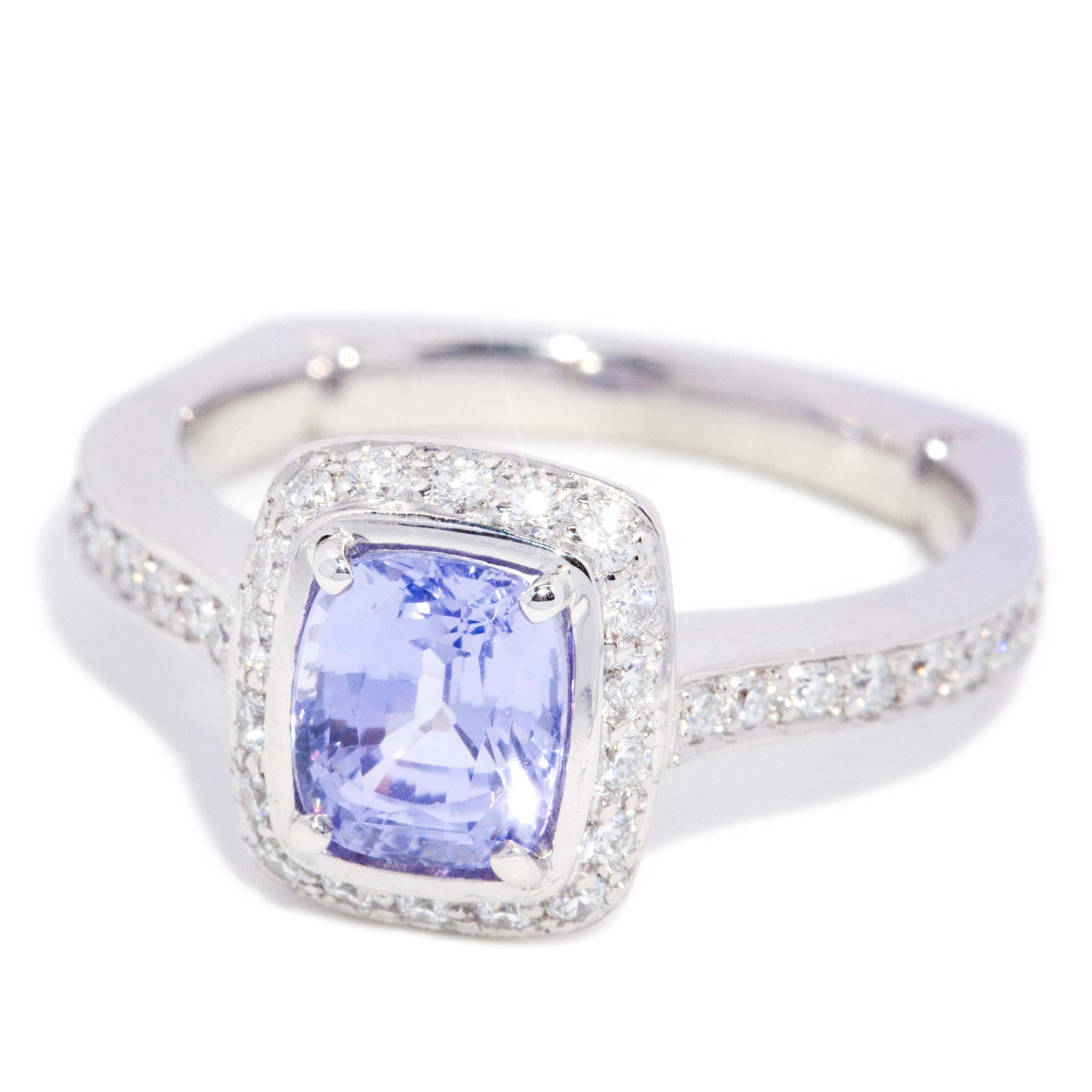 Briony Sapphire & Diamond Halo Ring 18ct White Gold Rings Imperial Jewellery 