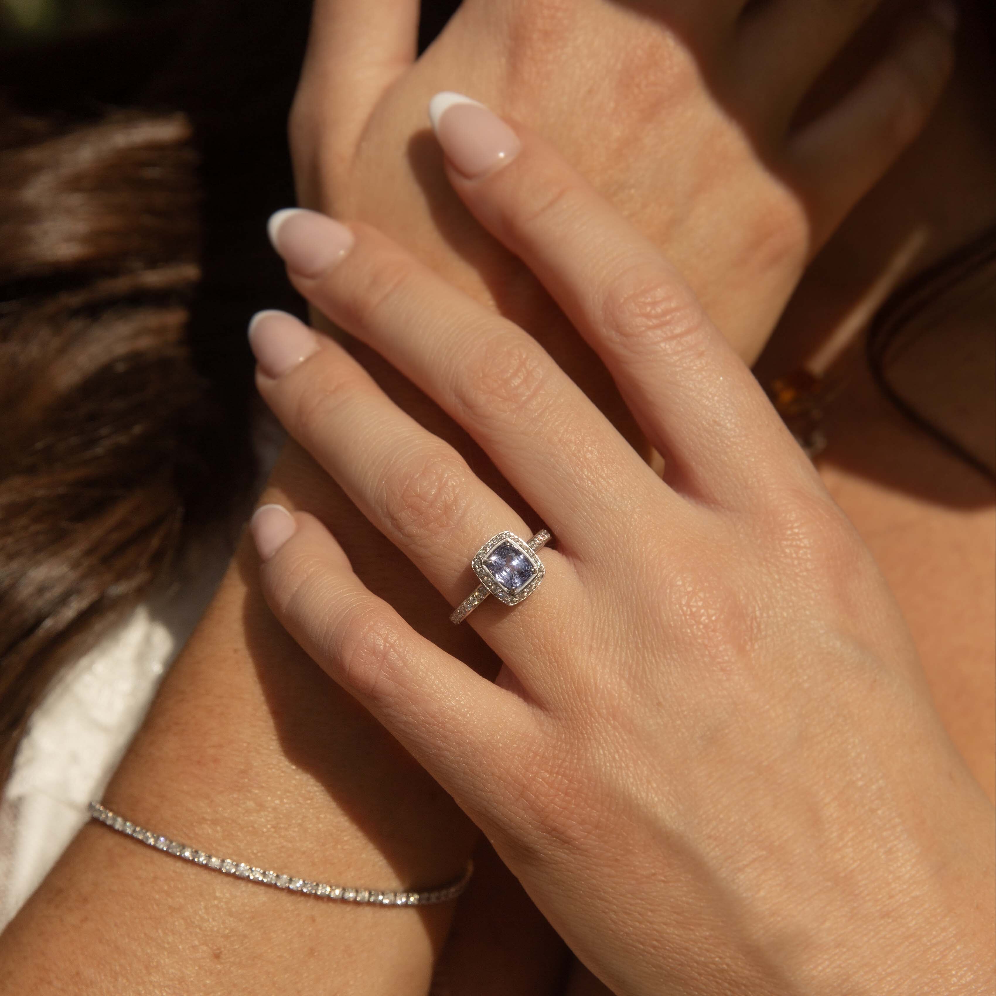 Briony Sapphire & Diamond Halo Ring 18ct White Gold Rings Imperial Jewellery 