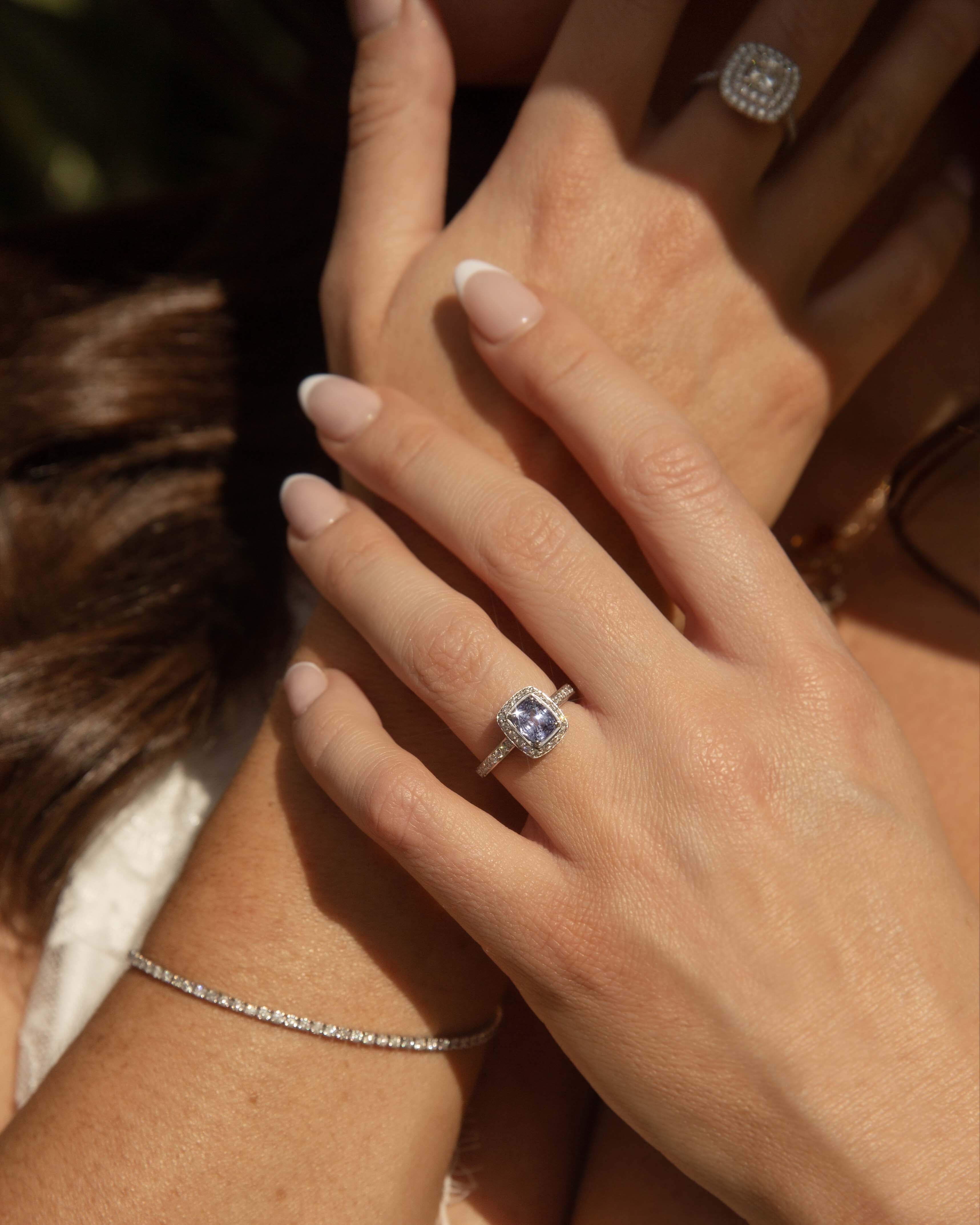 Briony Sapphire & Diamond Halo Ring 18ct White Gold Rings Imperial Jewellery 