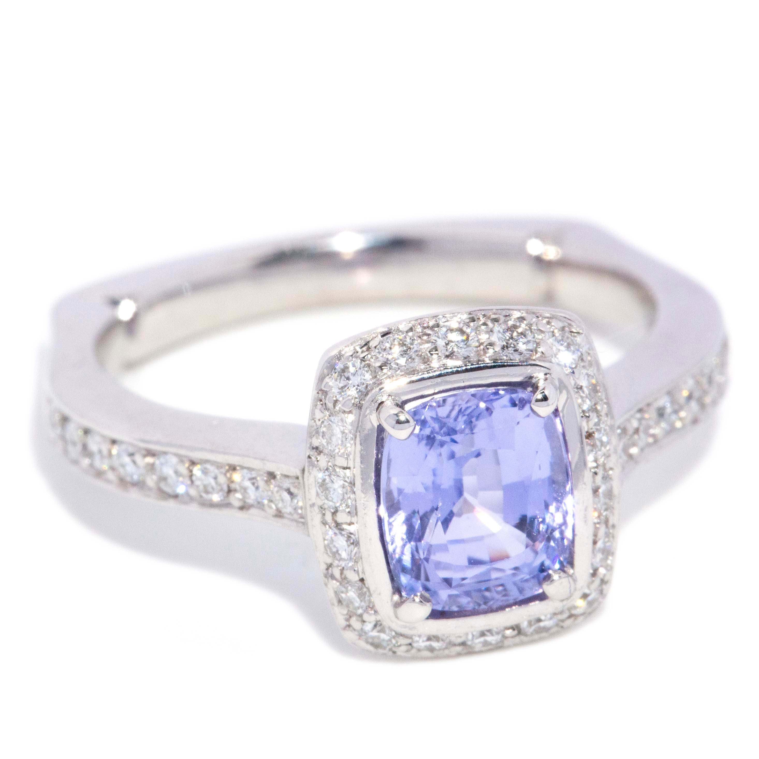 Briony Sapphire & Diamond Halo Ring 18ct White Gold Rings Imperial Jewellery 