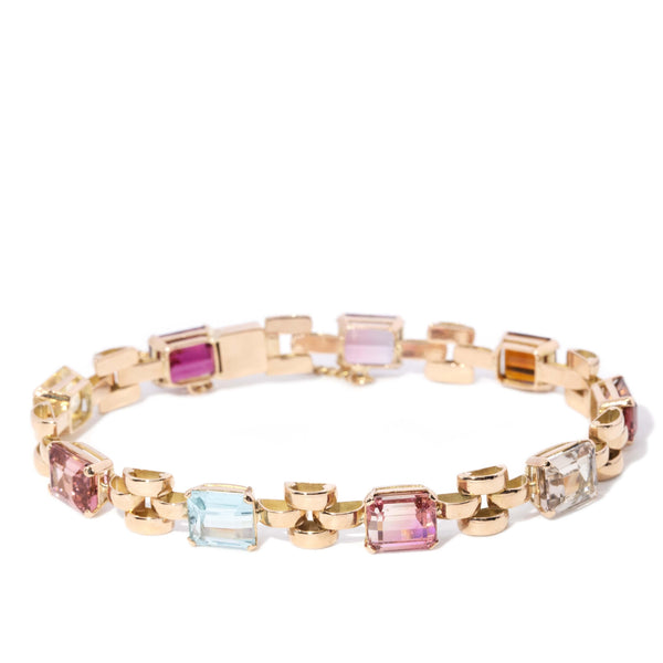 Vintage 1990s Tourmaline Quartz Aquamarine Bracelet 9 Carat Rose Gold