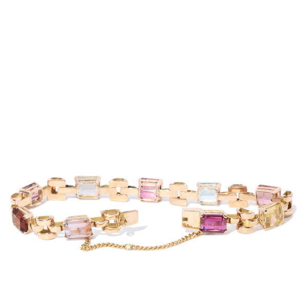 Vintage 1990s Tourmaline Quartz Aquamarine Bracelet 9 Carat Rose Gold