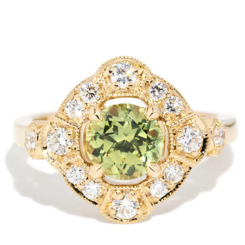 Broome Green Sapphire & Diamond Ring 18K Yellow Gold