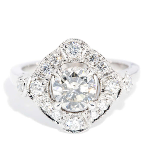 Broome Diamond Art Deco Cushion Cluster Ring 18K White Gold