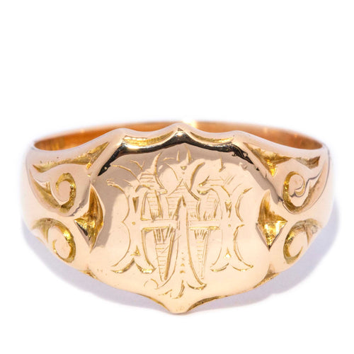 Brynne Antique Monogram Signet Ring 18K Yellow Gold