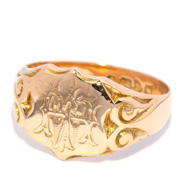 Brynne Antique Monogram Shield Signet Ring 18ct Gold Rings Imperial Jewellery 